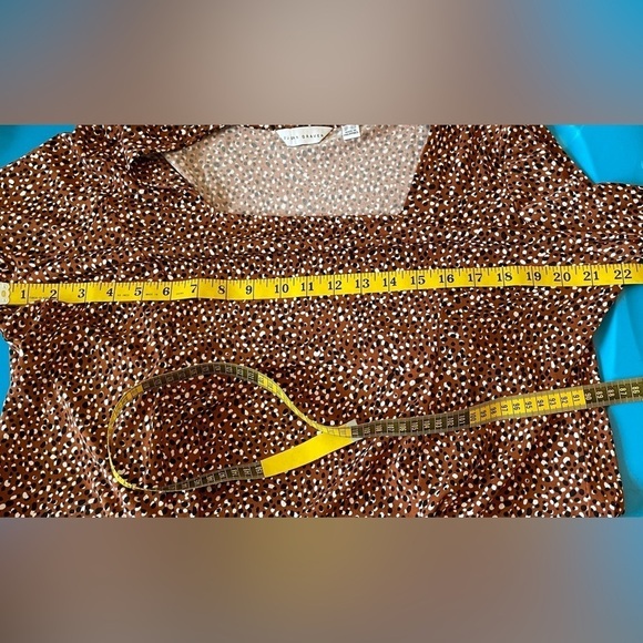 Susan Graver Brown Black White Square Neck Tunic Blouse Top Size LP - Picture 7 of 8